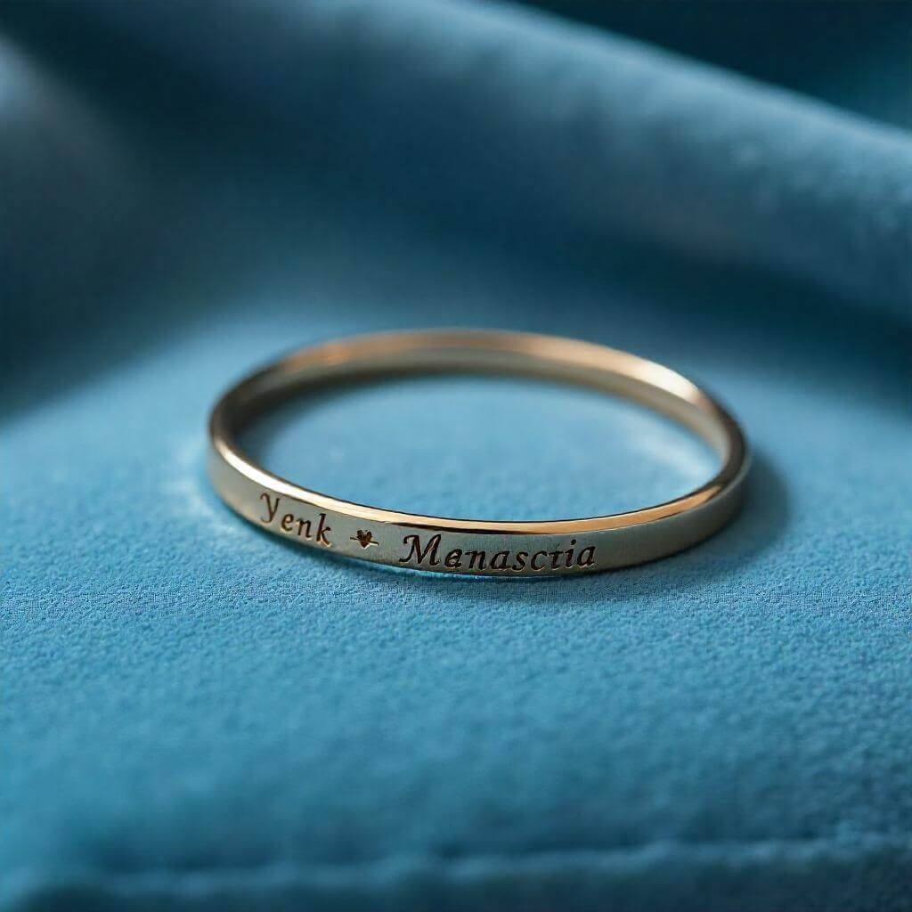 a personalized necklace or engraved bracelet displayed on a velvet background, highlighting sentimental value.