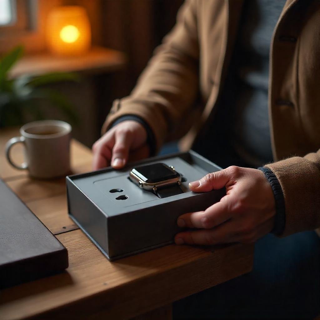 A man unboxing a tech gift.