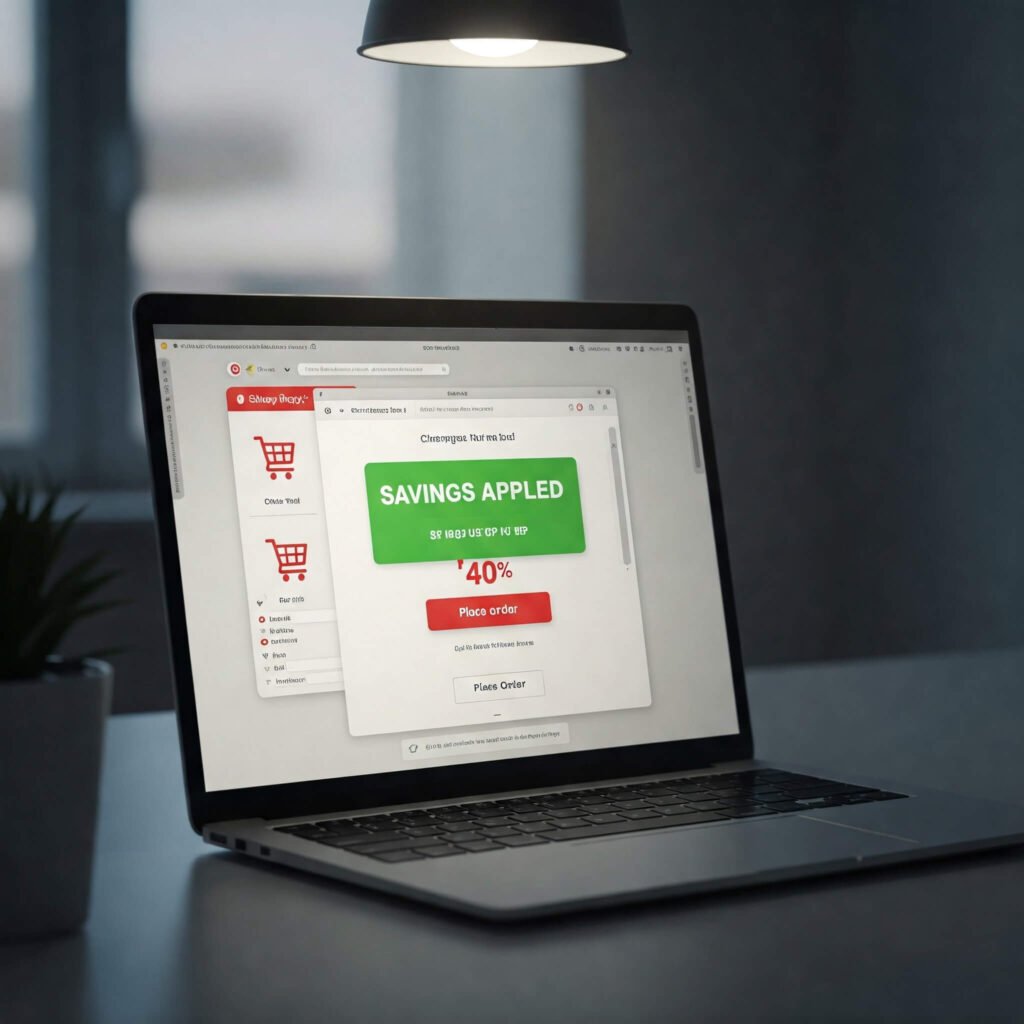 A sleek image of Honey’s extension applying a promo code at checkout.