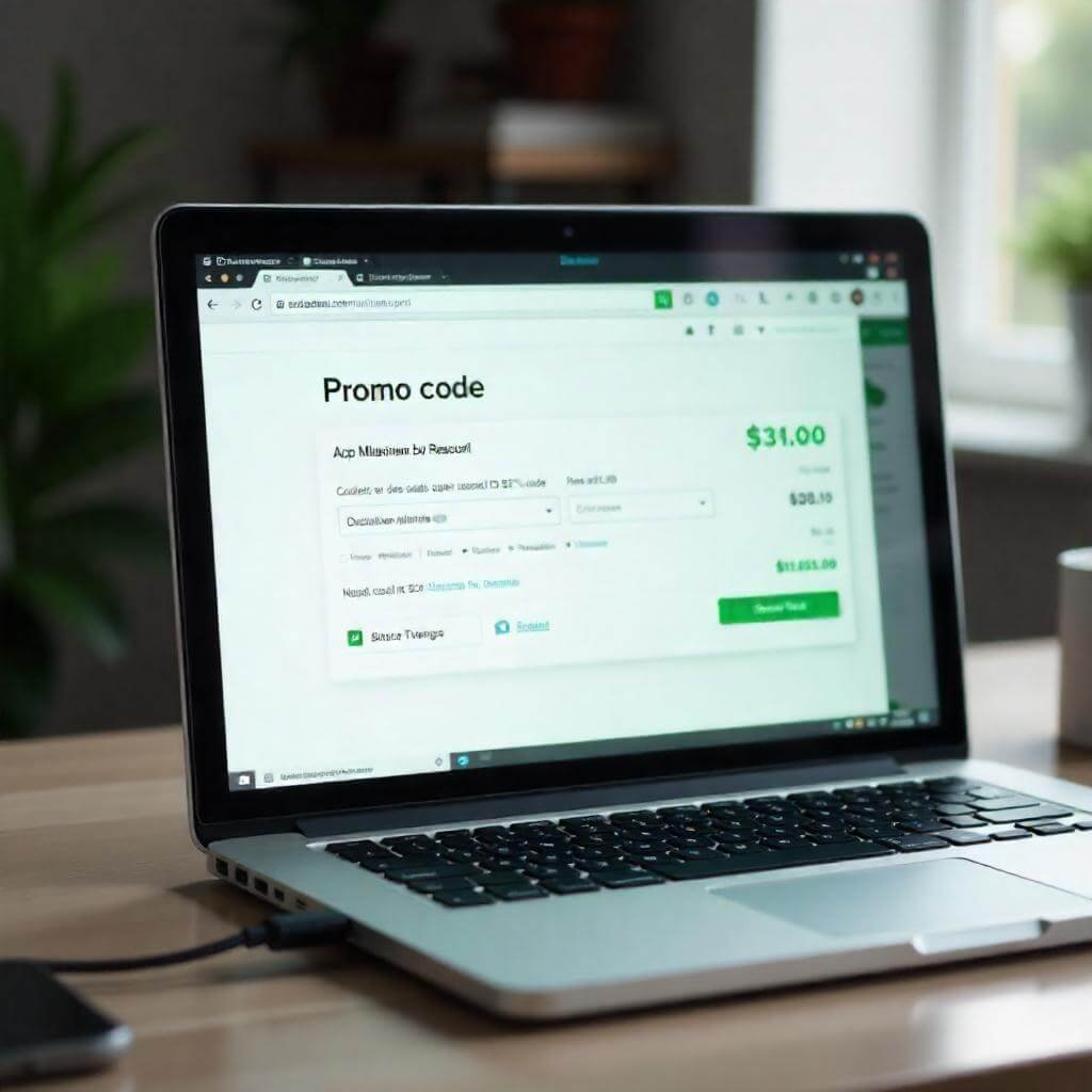 A mock-up of a browser screen showing a promo code being applied at checkout.