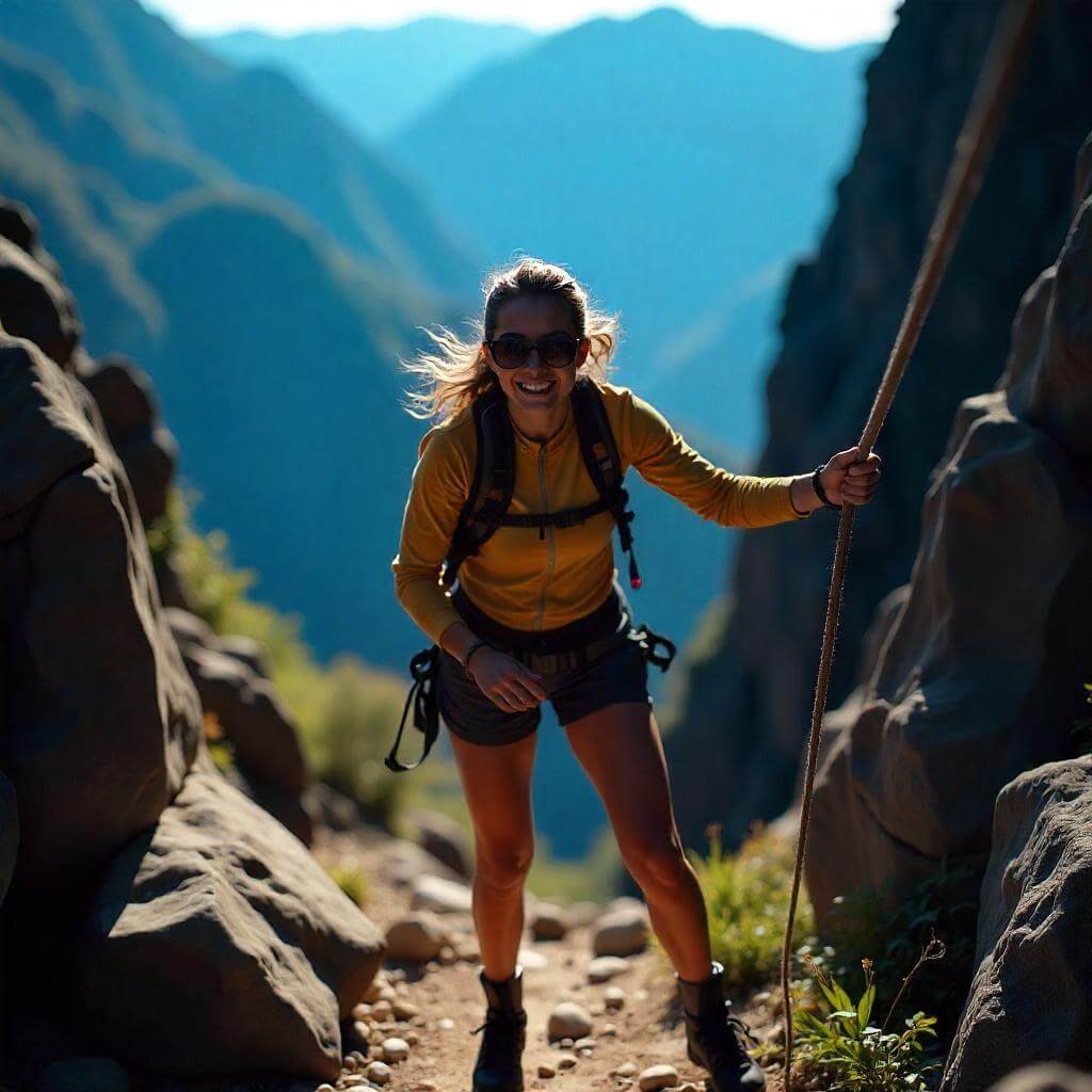 An action shot of a person enjoying an adventure
