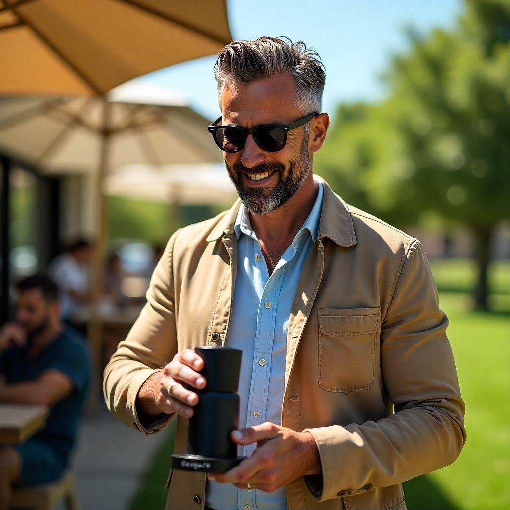 A lifestyle shot of a man using a gift.