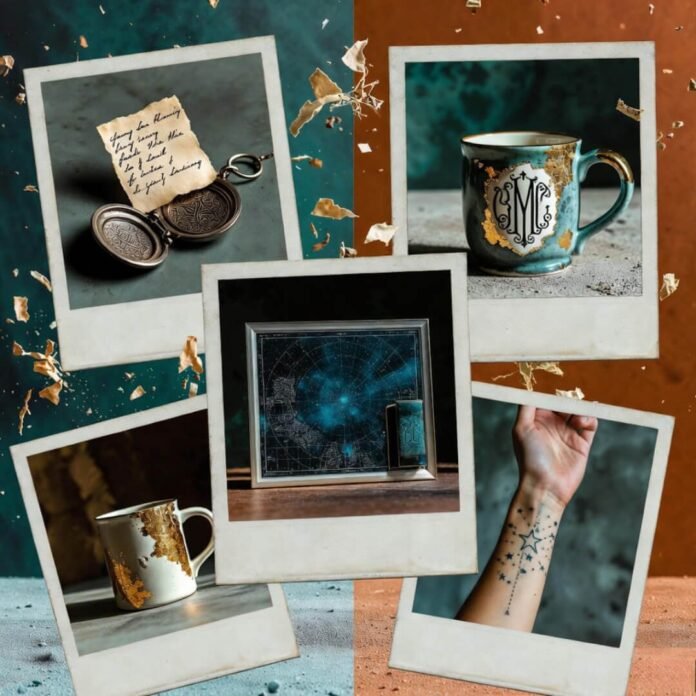 Vintage collage of quirky personalized gifts in chaotic humor.