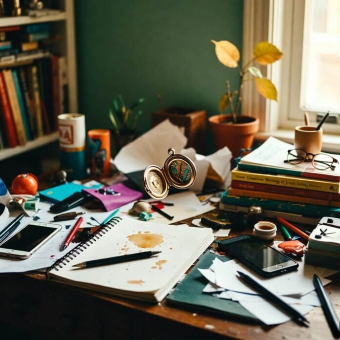 Locket spills amid desk panic.