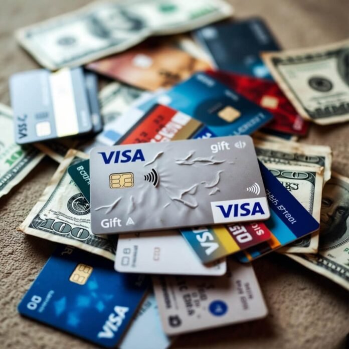 Wallet spill, wrinkled Visa chaos.