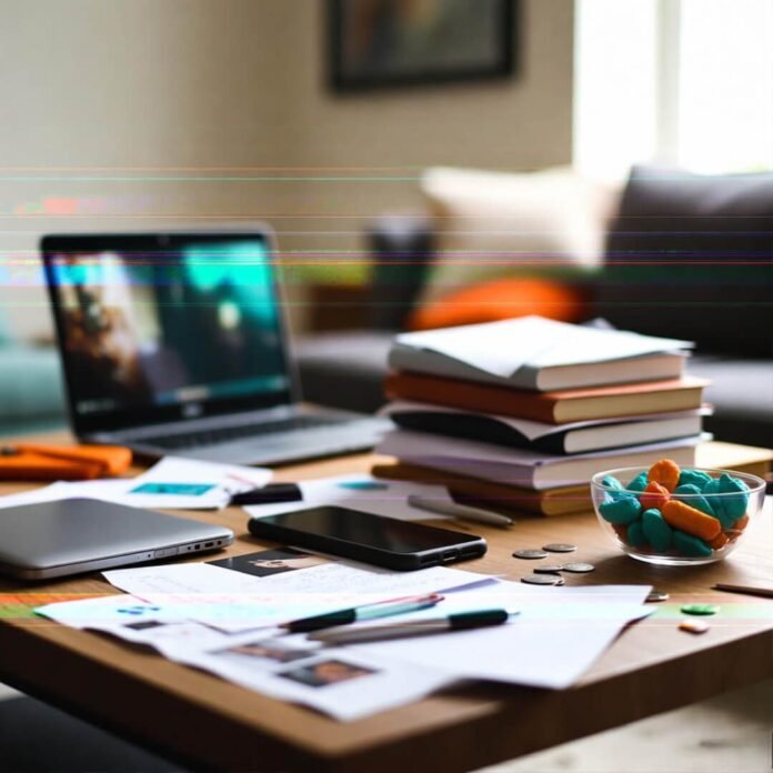 DoorDash binge on cluttered table.